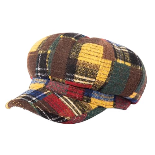 Comhats Women's Wool Winter Warm Newsboy Hats, Fashion Pageboy Beret Cap - color: 67145_orange Plaid, size: Large