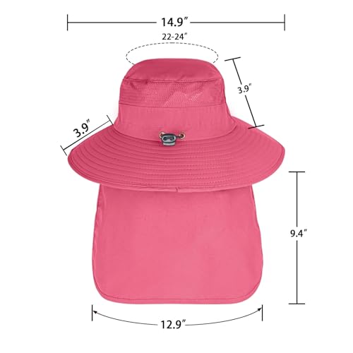 ZOORON Sun Hats for Men Women with Neck Flap Fishing UPF 50+ UV Protection - color: Rose