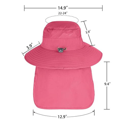 ZOORON Sun Hats for Men Women with Neck Flap Fishing UPF 50+ UV Protection - color: Rose