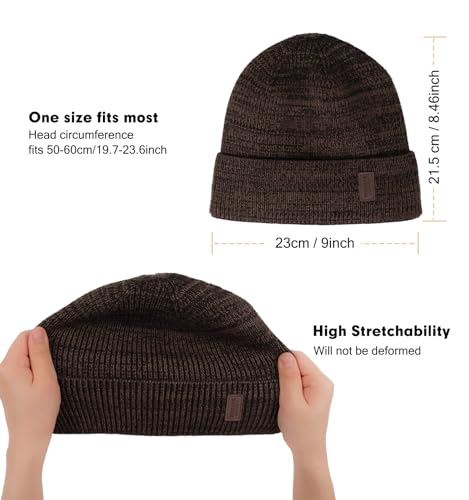 Wmcaps Winter Beanie for Men Women, Soft Warm Fleece Lined Knit Hat - color: Brown/Black