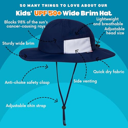 SwimZip UPF 50 Kids' Wide Brim Sun Hat, Sun Protection Hat - Baby & Toddler - color: Navy, size: 8-14 Years