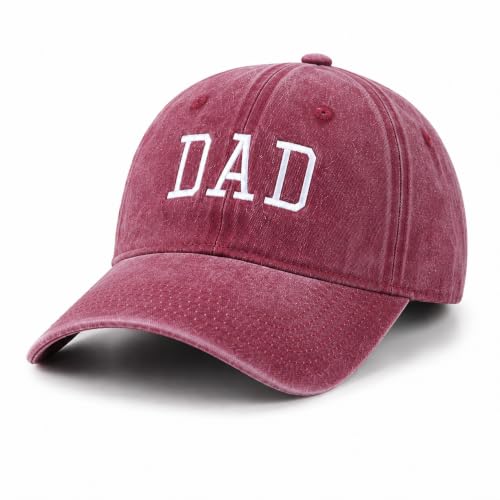 Vintage DAD Baseball Cap for Men, Embroidered Dad Hat, Washed Casual Cap, for New Dads - color: Burgundy