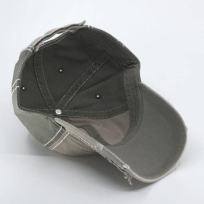 Washed Cotton Distressed with Heavy Stitching Adjustable Baseball Cap - color: Olive Green/Dark Khaki/Olive Green