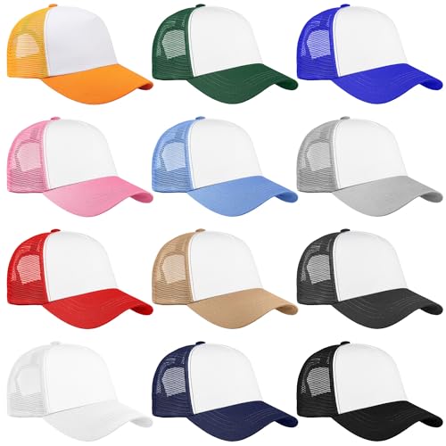 Falari 12 Pack Bulk Wholesale Mesh Trucker Hats 5 Panel and 6 Panel Baseball Caps for Men and Women - color: 5 Panel - Assorted Group 1