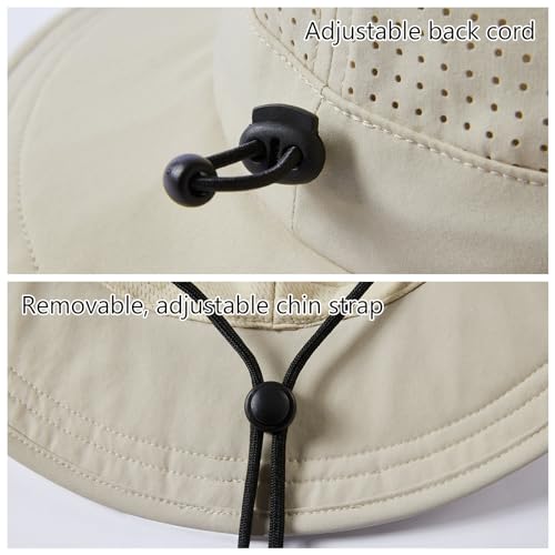 UPF 50+ Bucket Sun Hat with Laser Perforated Mesh Cooling Adjustable Breathable Lightweight for Outdoor Men Women - color: Beige