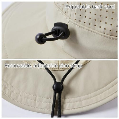 UPF 50+ Bucket Sun Hat with Laser Perforated Mesh Cooling Adjustable Breathable Lightweight for Outdoor Men Women - color: Beige