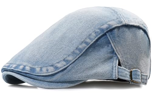 Mens Denim Cotton Newsboy Cap Ivy Gatsby Driving Hunting Cabbie Hat - color: Light Blue