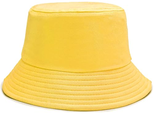 Bucket Hat Beach Sun Hat Fishing Hat for Women Men, Summer Outdoor Travel Packable Fisherman Hat - color: Yellow