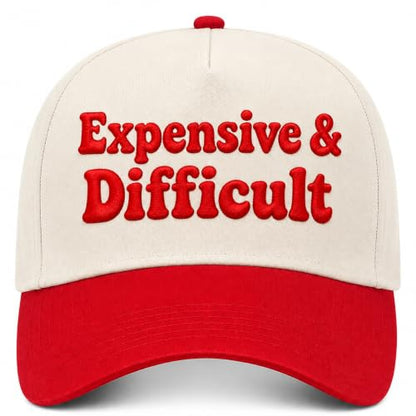 Embroidered Trucker hat for Women Men Baseball Hat Adjustable Unisex Cotton for Soccer Supporters - color: Expensive& Difficult Red