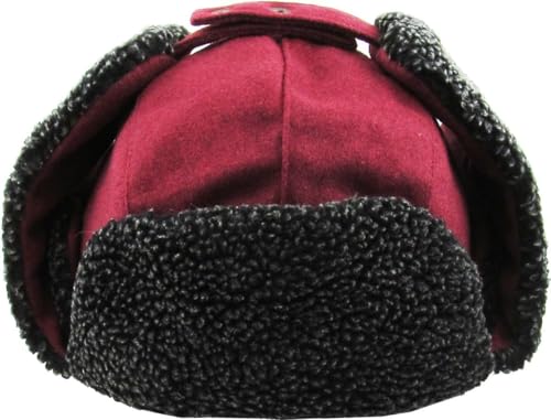 Wool Blend Aviator Trapper hat Trooper Ear Flaps Ushanka Eskimo Russian Warm Winter Cold… - color: Burgundy Wool Blend