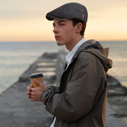 meioro Men's Cotton Newsboy Hat Adjustable Tweed Flat Cap for Men - color: Grey