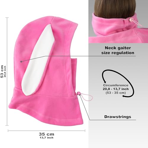 Fleece Balaclava Over Helmet - Warm Helmet Ninja Hood - Snowboard Hooded Hat Neck Gaiter Ski Mask - color: Pink&white|bunny, size: One Size