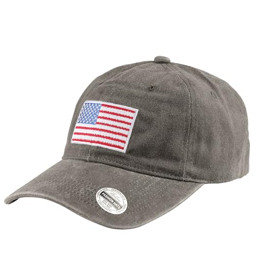 Falari USA Flag Embroidered Baseball Cap, Low Profile Adjustable Dad Hat, 100% Cotton, Pre-Washed - color: Gray