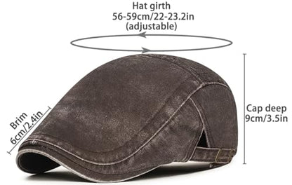 Initlove Mens Newsboy Cap Washed Beret Ivy Hat Flat Hats for Cabbie Driving - color: Coffee