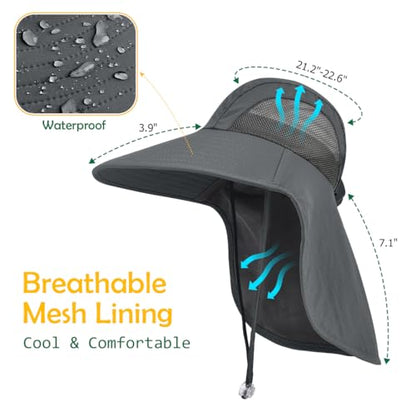 Kids Sun Hat UPF50+ Summer Beach Play Sun Protection Hats with Neck Flap for Ages 5~14 Girls Boys - color: Dark Grey