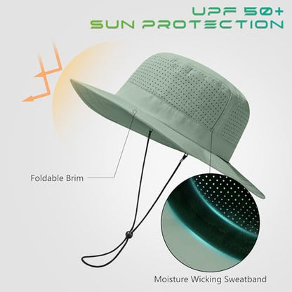 UPF 50+ Bucket Sun Hat with Laser Perforated Mesh Cooling Adjustable Breathable Lightweight for Outdoor Men Women - color: Frosty Green