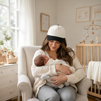 Women’s Mama Trucker Hat Trendy, Embroidered Adjustable Mom Baseball Cap, Two-Tone Ponytail Hat for Outfits - color: White