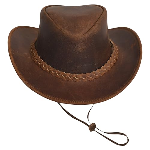 Leather Cowboy hat for Men & Women Durable Handcrafted Lightweight Shapeable Western Hats for Men - size: Large