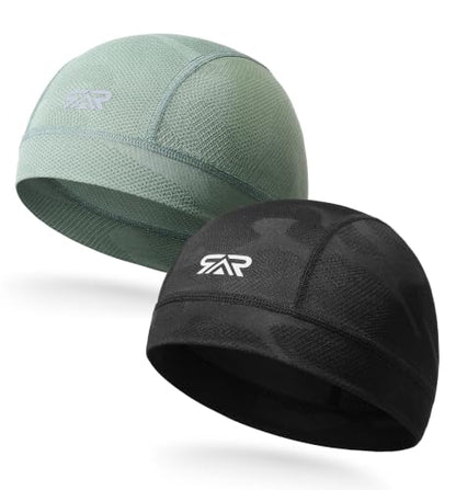 SUNMECI 2Pcs Camo Breathable Mesh Helmet Liner Skull Cap Cooling Cycling Moisture‑Wicking Hard Hat for Men Women - color: Black&army Green