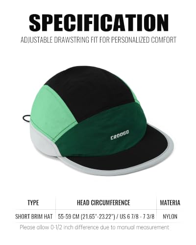 Clakllie Multicolor Short Brim Cap for Men Quick Dry 5 Panel Running Hat - color: Crsb09-black/Green