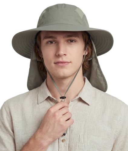 Home Prefer UPF 50+ Sun Hat with Neck Flap Wide Brim Fishing Hat for Men - color: Pea Green