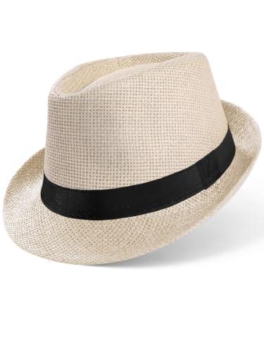 BABEYOND Men's 1920s Short Brim Trilby Fedora Hat - color: U-beige