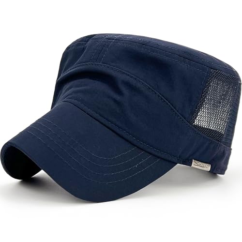 Loneshark Water Resistant Military Hat Quick Dry Cadet Cap Army Flat Top - color: Sport-logo-w-mesh-navy