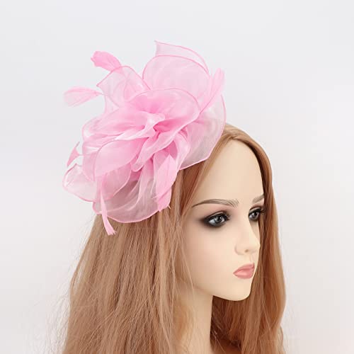 AQOKKA Women Fascinators Hats Flower Fascinators with Headband and Clip Tea Party Headwear for Women and Girls - color: 8.2" Diameter / Blush Pink