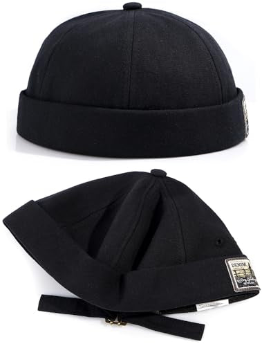 Glamorstar Dome Brimless Hats for Women Men Sailor Docker Beanie Cap Hip Hop Hats - color: Black D
