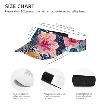 Adjustable Sun Visor Hats, Lightweight Open-Top Sports Visors - color: Hibiscus Palm Leaves
