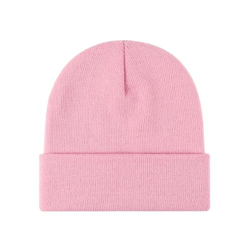 Winter Beanie Men Women Heavyweight Stretch Knit Cuffed Hat - color: Blush,plain