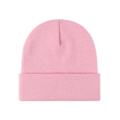 Winter Beanie Men Women Heavyweight Stretch Knit Cuffed Hat - color: Blush,plain
