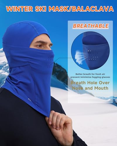 Winter Balaclava Ski Mask for Men Women Thermal Face Mask Breathable Face Cover for Cold Weather Motorcycle Snowboard - color: Blue(with Breath Hole)