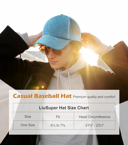Blank Mesh Back Trucker Hat for Men and Women, Unisex Adjustable Snapback Baseball Cap, Adult Plain Classics Retro Hat - color: Sky Blue