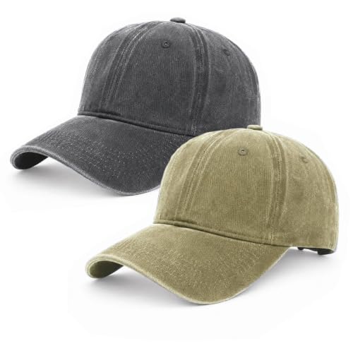 Vintage Baseball Cap for Men and Women, Washed Cotton Dad Hat, Adjustable Fit - color: Black+khaki, size: Medium