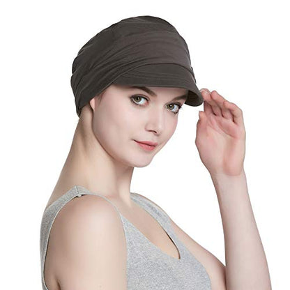 Alnorm Breathable Cotton Hat and Scarf Set Chemo Headwear for Women - color: Gray Butterflies
