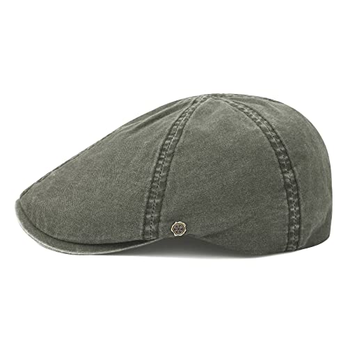 VOBOOM Cotton Flat Cabbie Hat Gatsby Ivy Irish Hunting Newsboy Cap - color: Washed Army Green