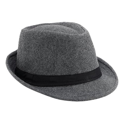 Men's Wool Fedora Hat Classic Warm Trilby Jazz Cap Roll Up Short Brim Gentleman Hat for Elderly Dad Grandpa - color: Light Grey-b