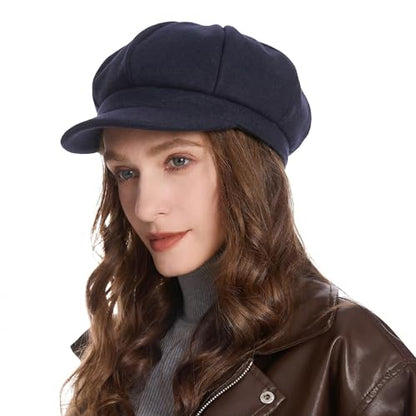 ZLYC Women Classic Newsboy Cap Visor 8 Panel Gatsby Cabbie Paperboy Hat - color: Navy