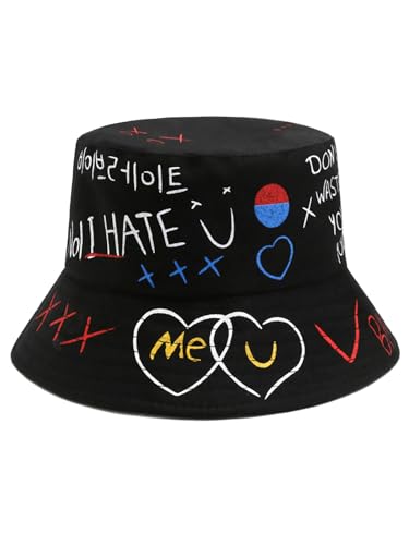 Packable Reversible Printed Bucket Hat Unisex for Men Women Beach Fisherman Cap - color: Black-3