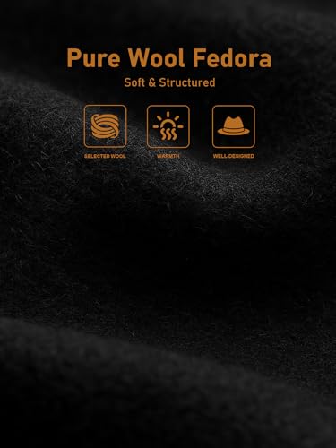 Fedora Hats for Women, Wool Felt Wide Brim Panama Style with Band, Adjustable Drawstring Fit, Dress Church Hat for Men - color: Black, size: 7 1/2