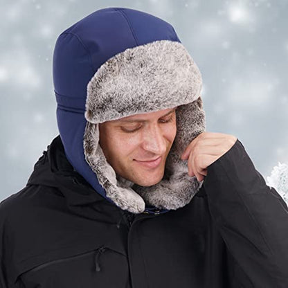 Trapper Hat Winter Warm Hats Russian Fur Hat Ushanka Eskimo Hat Ear Flap with Faux Fur for Men or Women - color: Blue