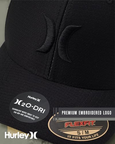 Hurley Mens Baseball Cap, H2O-Dri Stretch Fitted Hat with Curved Bill - color: Black, size: Large-X-Large