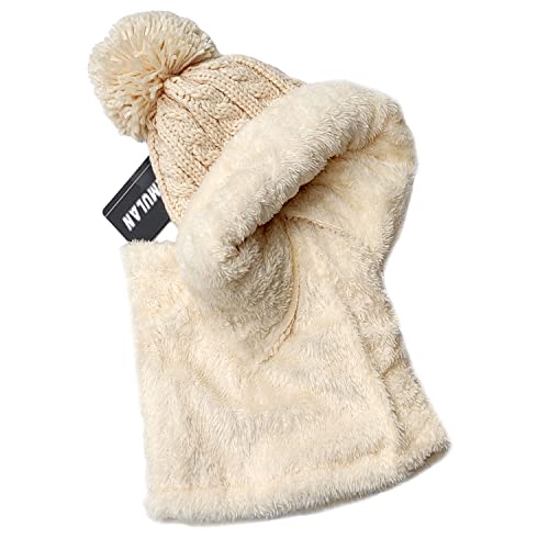 HUAMULAN Women Winter Knit Beanie Hats One Piece Fleece Lined Balaclavas - color: Beige