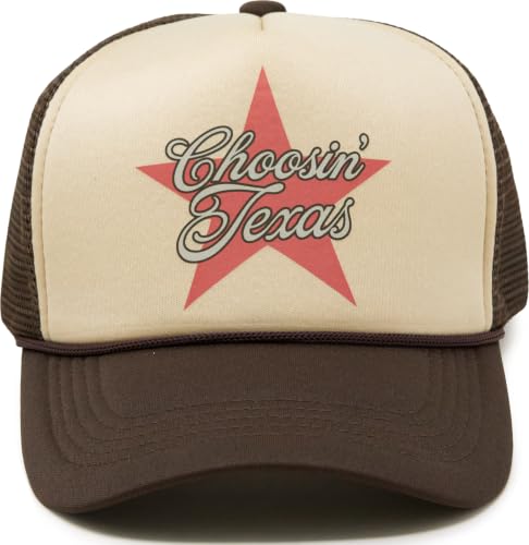 Funky Junque Premium Mesh Snapback Trucker Hat - Stylish Comfort for All - Patriotic, Humor & More - color: Choosin' Texas - Brown/Beige