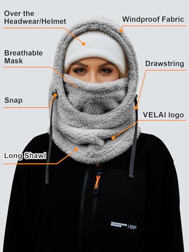 Balaclava Fleece Ski Mask Winter Face Masks Windproof Hooded Scarf - color: Grey