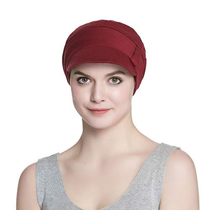 Alnorm Breathable Cotton Hat and Scarf Set Chemo Headwear for Women - color: Burgundy Plum Blossom