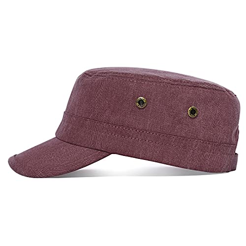BOTVELA Men Women Cotton Cadet Army Cap Military Flat Hat - color: Burgundy
