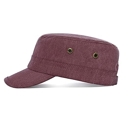 BOTVELA Men Women Cotton Cadet Army Cap Military Flat Hat - color: Burgundy