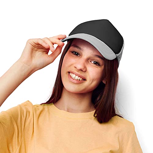 DALIX Two Tone Trucker Hat Summer Mesh Cap with Adjustable Snapback Strap - color: Black-gray, size: One Size